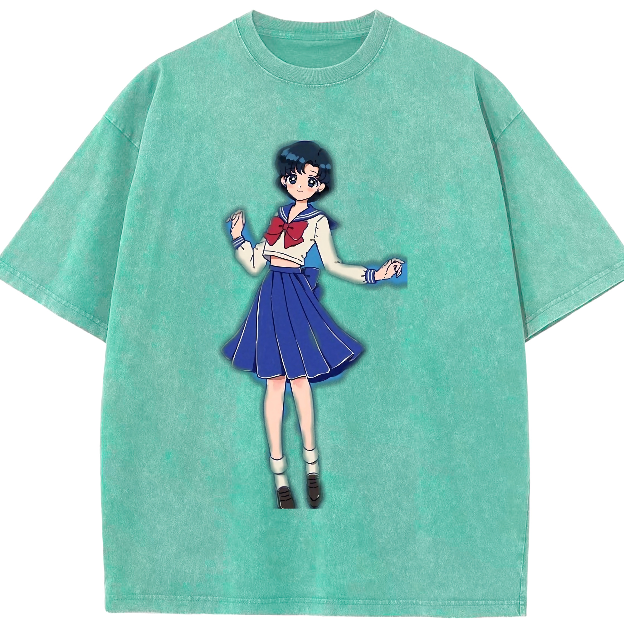 （画像用） 美少女戦士セーラームーン 水野 亜美 みずの あみ Sailor Moon Mizuno Ami 綿100% ヴィンテージ風 半袖Tシャツ（フロントプリント）
